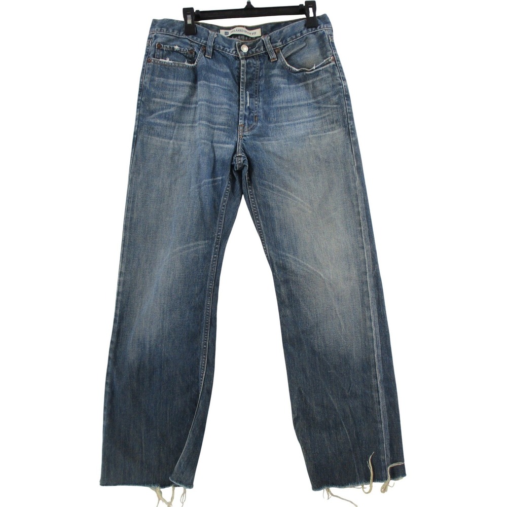 Gap Relaxed Boot Fit Jeans Mens 32x34 Blue Denim Faded Distressed Button Fly